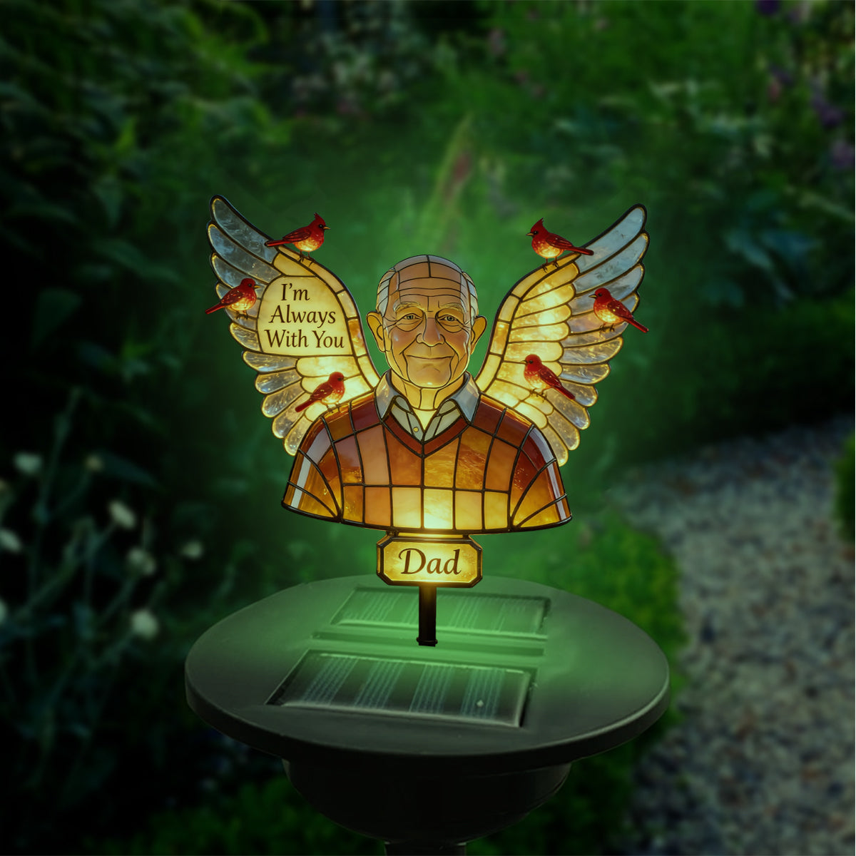 Personalized Older Black Man Grandpa Memorial Garden Solar Light