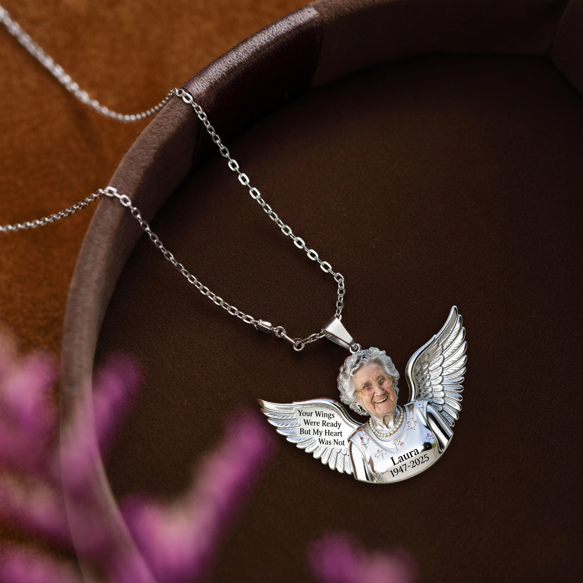 Personalized Memorial Man Angel Wing Metal Pendant Necklace