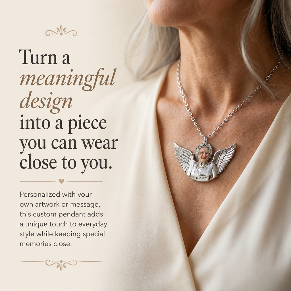 Personalized Memorial Man Angel Wing Metal Pendant Necklace