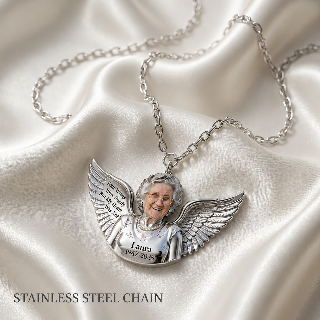 Personalized Memorial Man Angel Wing Metal Pendant Necklace