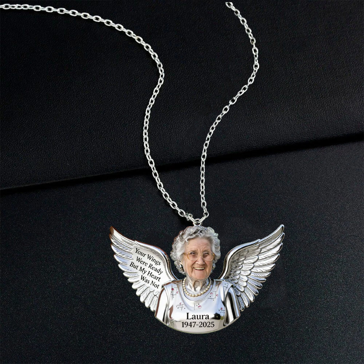 Personalized Memorial Man Angel Wing Metal Pendant Necklace