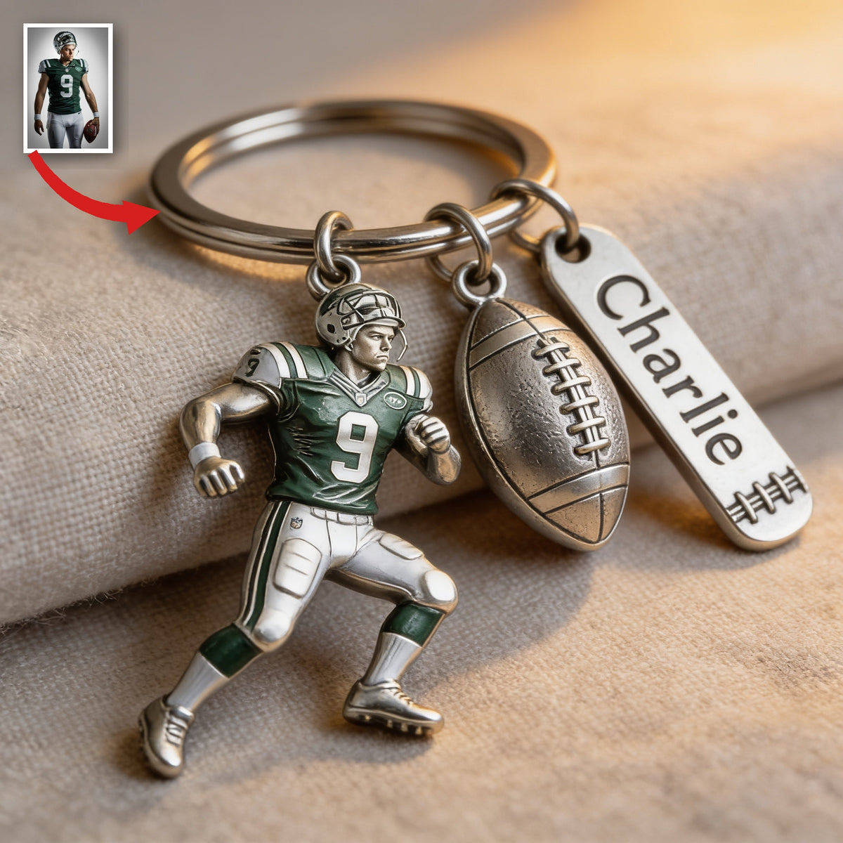Personalized Adult American Football Player Keychain With Charms Football Fan Gift