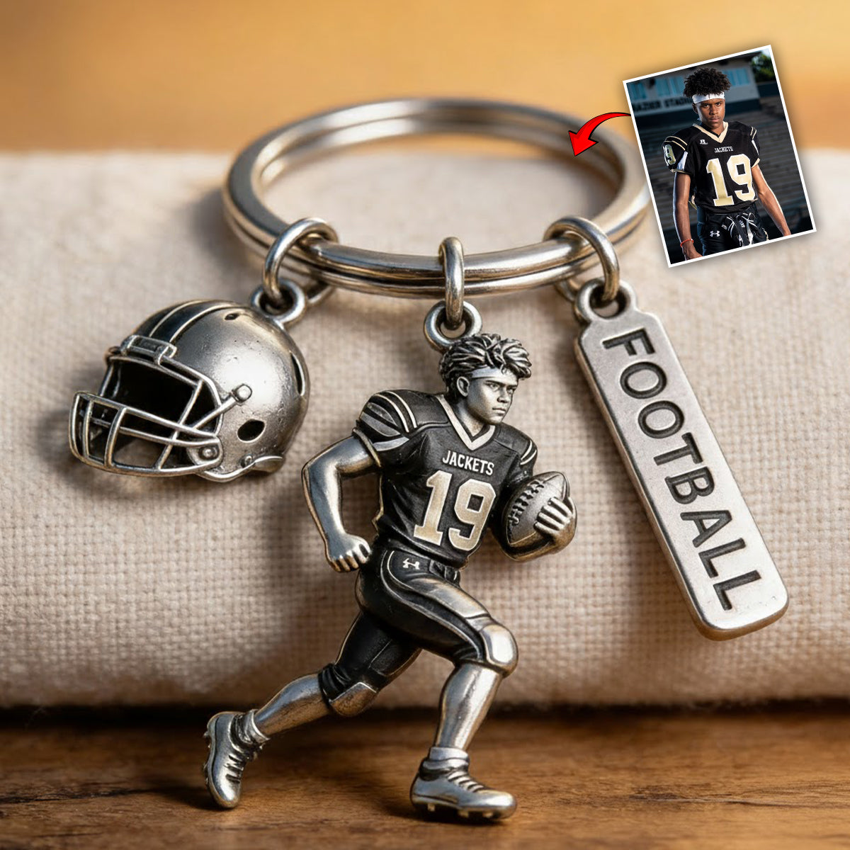 Personalized Adult American Football Player Keychain With Charms Football Fan Gift