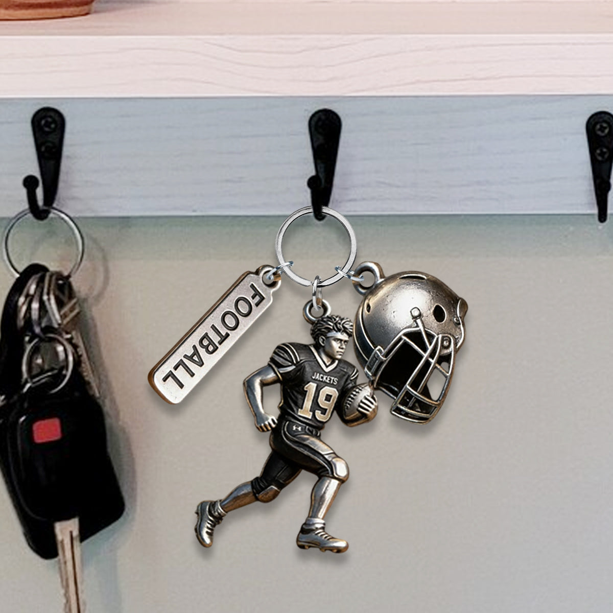Personalized Latino Youth American Football Player Keychain with Charms