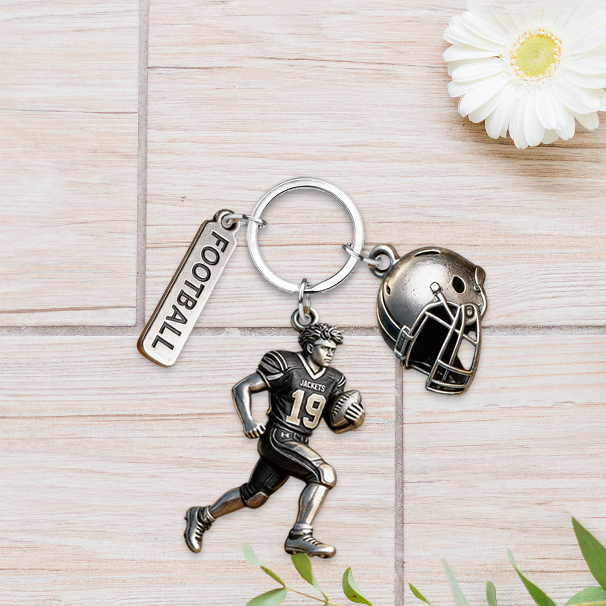 Personalized Adult American Football Player Keychain With Charms Football Fan Gift