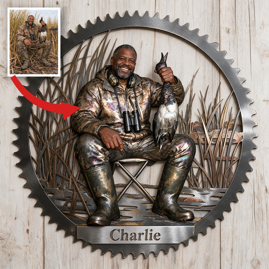 Personalized Middle-Aged Black Duck Hunter 3D Cut Metal Sign Hunting Wall Decor