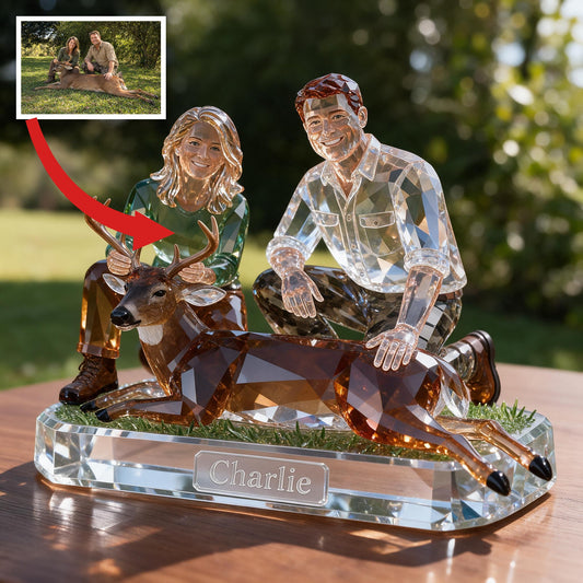 Personalized Middle-Aged Hunting Couple with Deer Custom Shaped Acrylic Plaque Hunting Gift