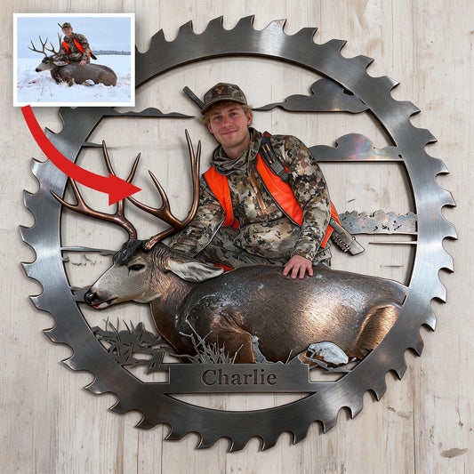 Personalized Hunter with Deer 3D Cut Metal Sign Hunting Wall Decor