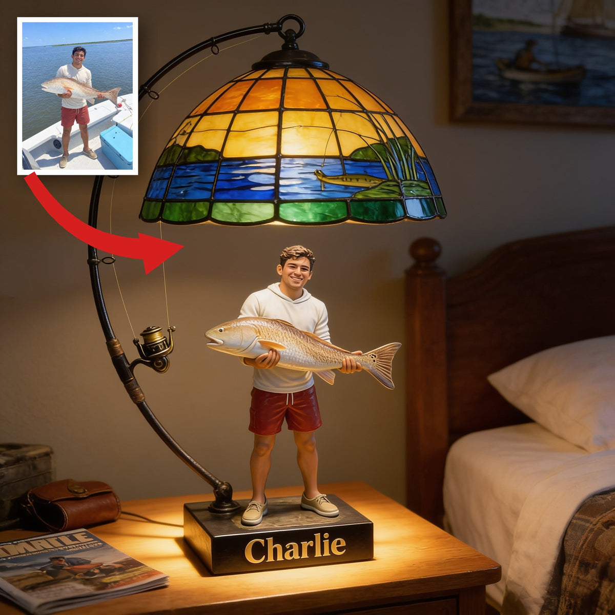 Personalized Latino Fisherman Acrylic LED Night Light Fishing Lover Gift
