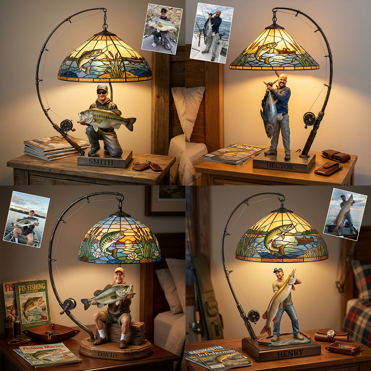 Personalized Latino Fisherman Acrylic LED Night Light Fishing Lover Gift