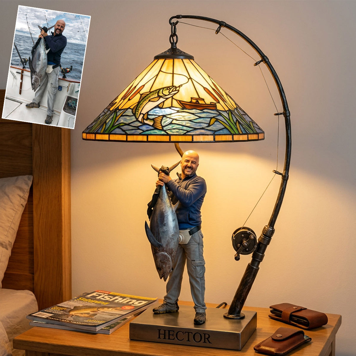 Personalized Latino Fisherman Acrylic LED Night Light Fishing Lover Gift