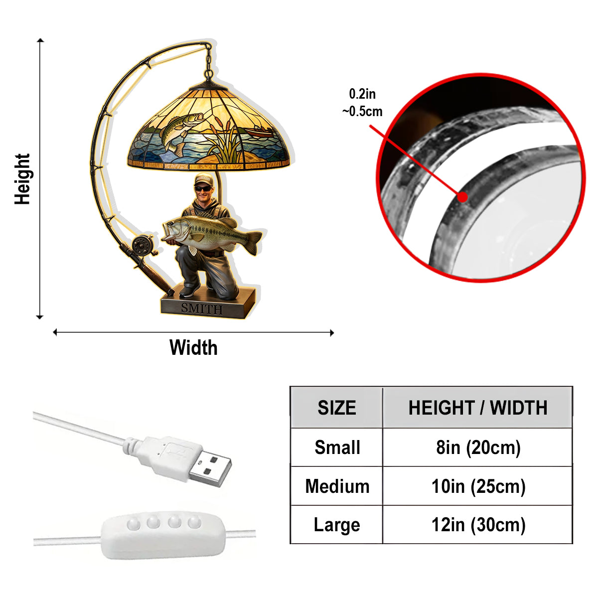 Personalized Latino Fisherman Acrylic LED Night Light Fishing Lover Gift