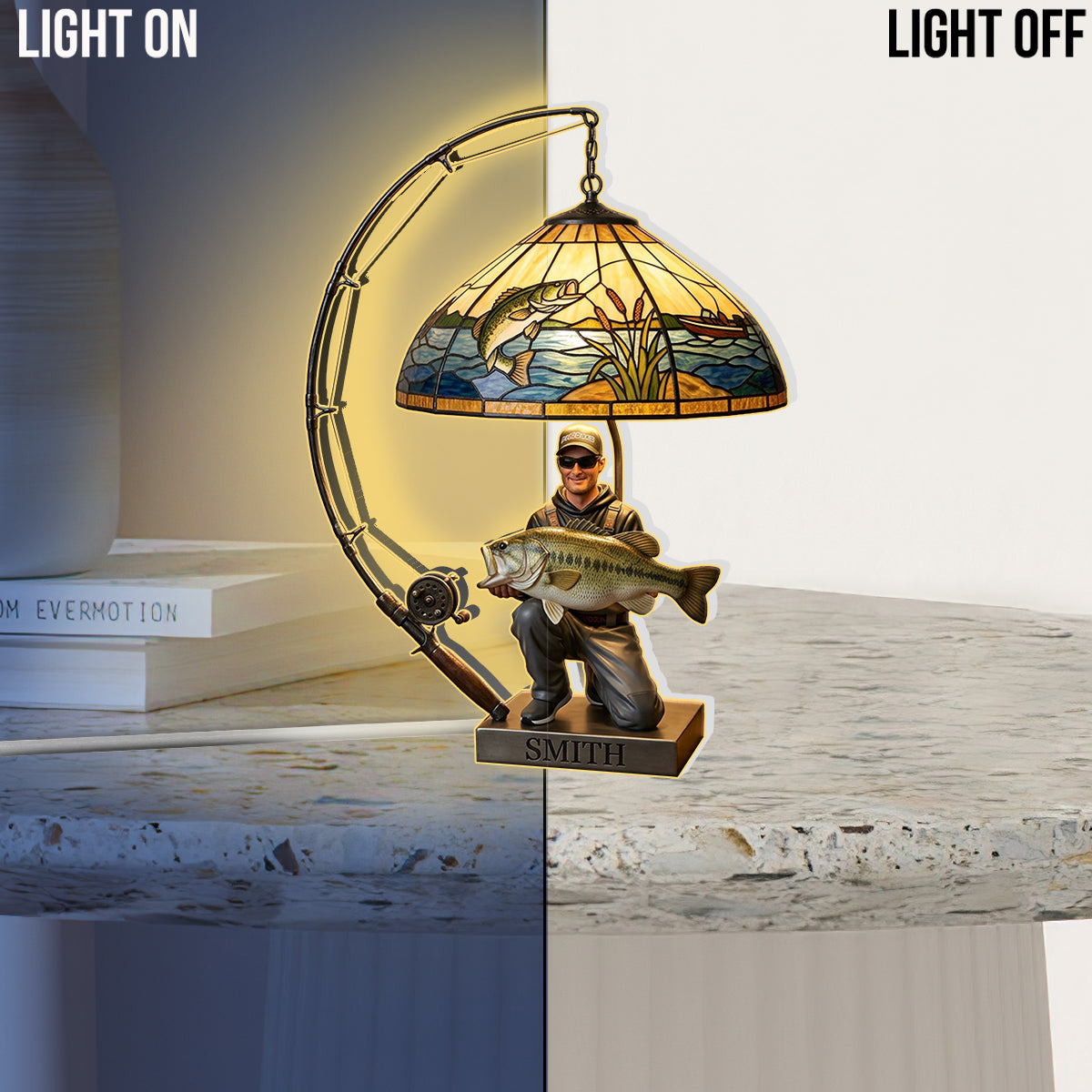 Personalized Middle-Aged Latino Fisherman Acrylic LED Night Light Fishing Lover Gift
