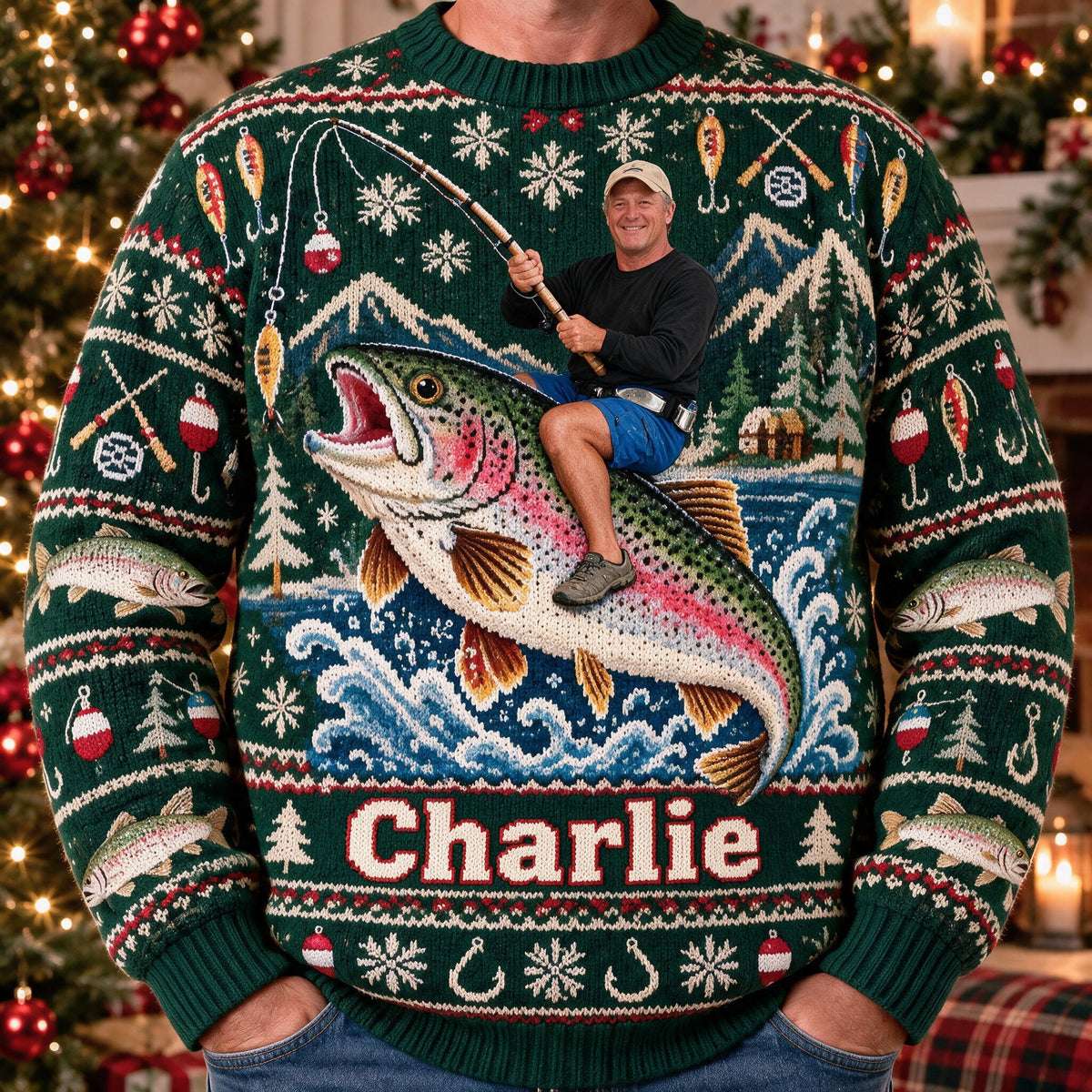 Personalized Christmas Middle-Aged Fisherman Ugly Fishing Sweater