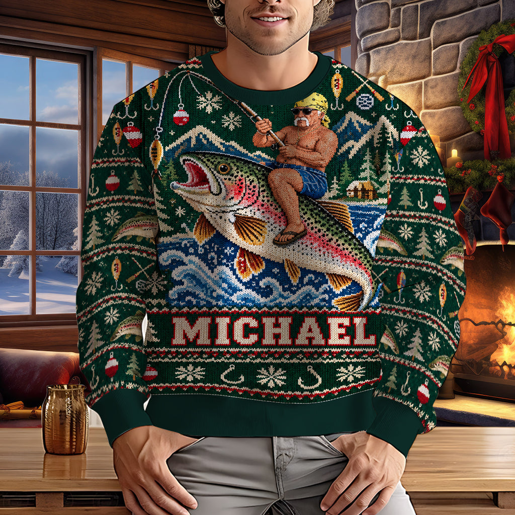 Personalized Christmas Fishing Group Ugly Sweater, Fishing Lover Gift