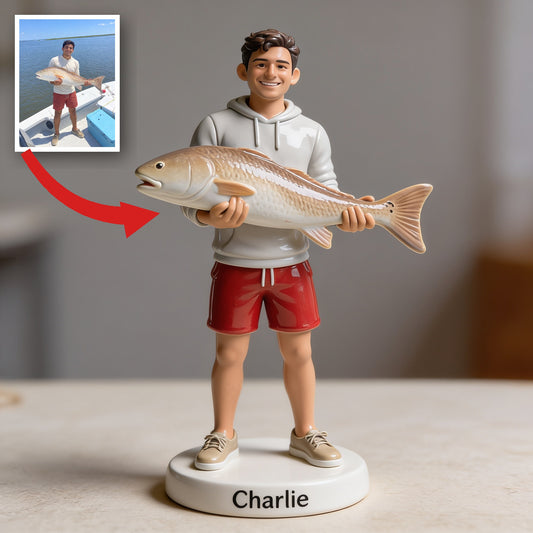 Personalized Latino Fisherman 3D Figurine Custom Fishing Keepsake Gift