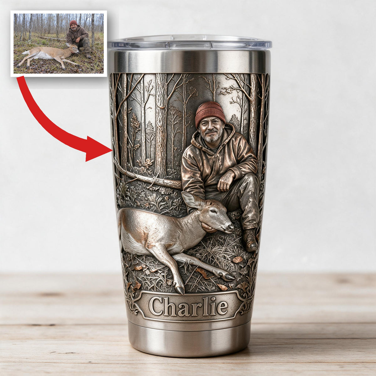Personalized Middle-Aged Latino Hunter with Deer Hunting Tumbler
