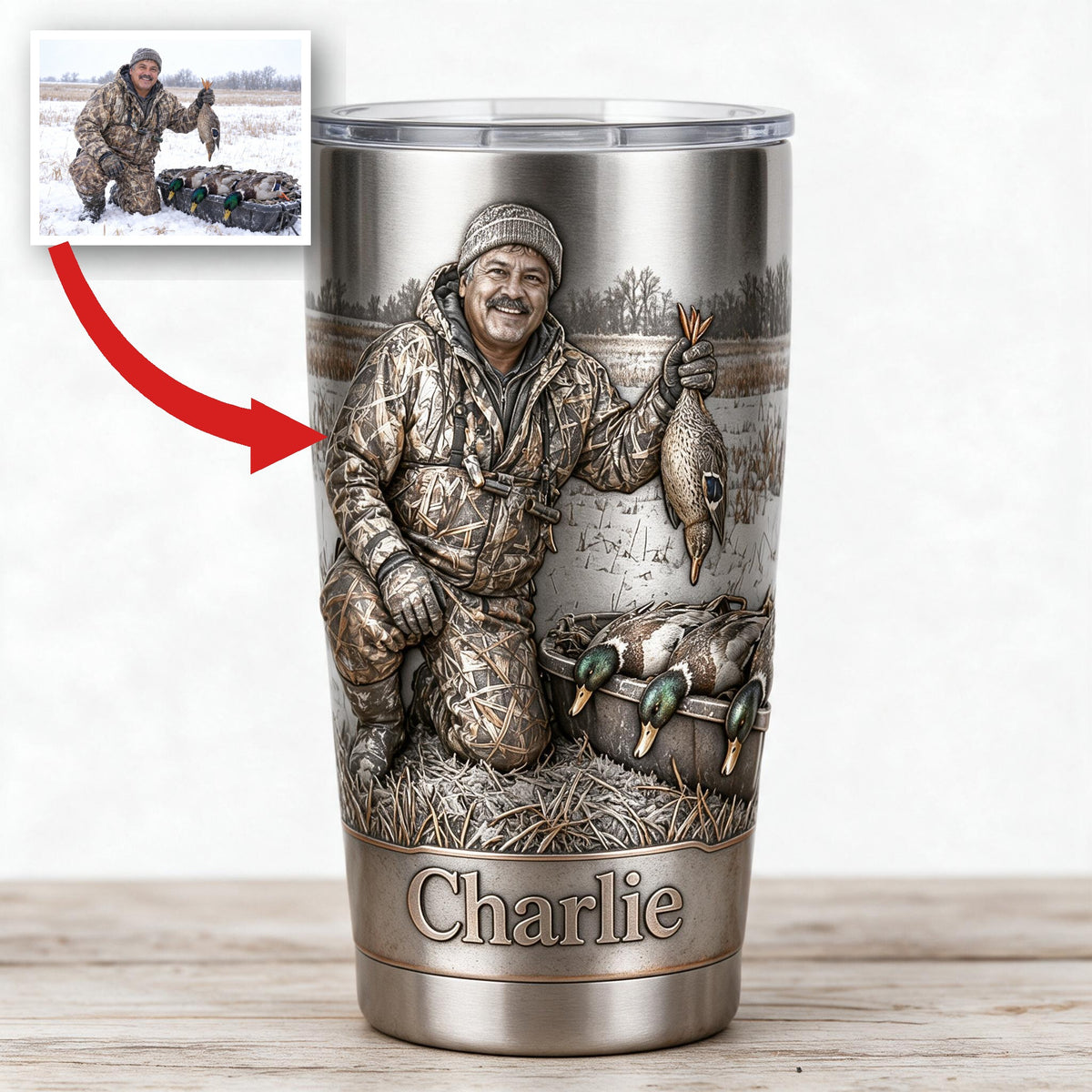 Personalized Middle-Aged Latino Duck Hunter Tumbler, Duck Hunting Gift