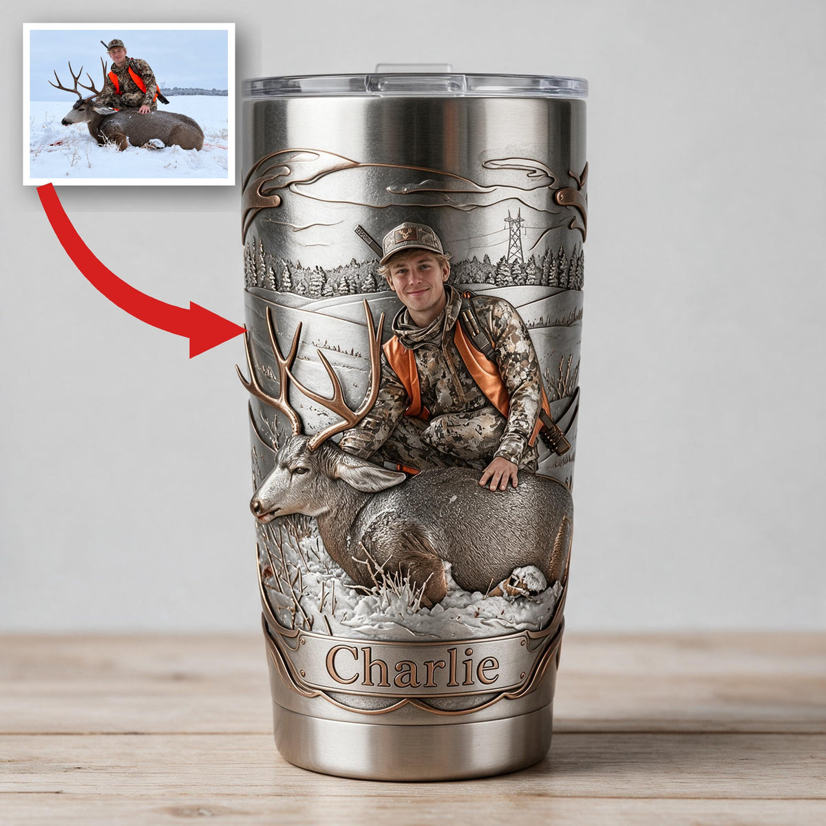 Personalized Hunter with Deer Hunting Tumbler