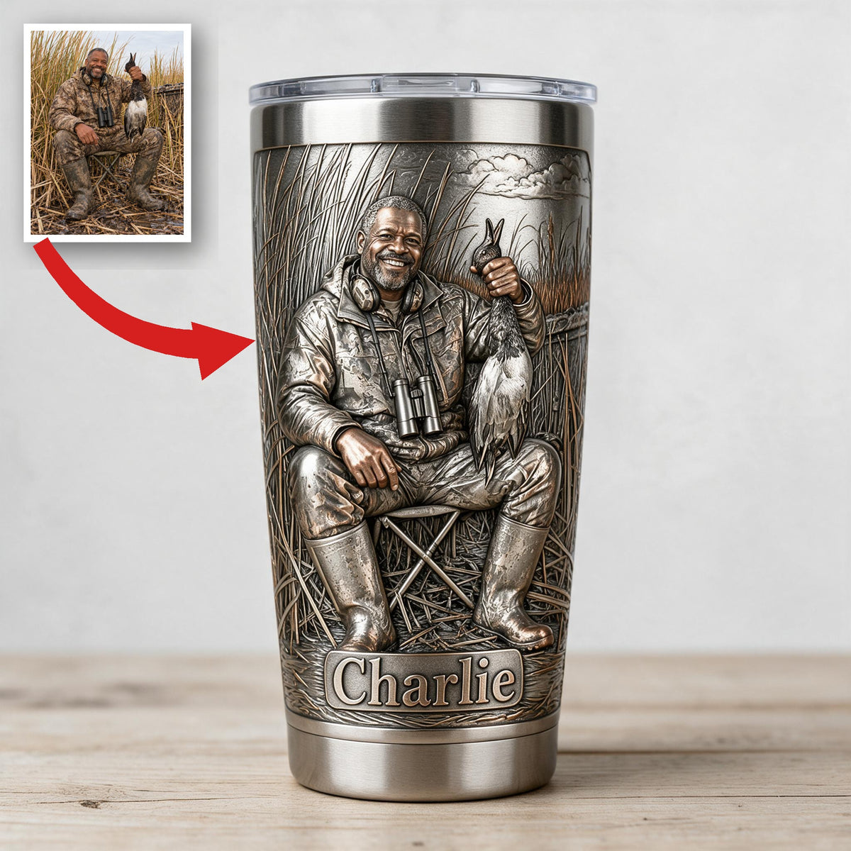 Personalized Middle-Aged Black Duck Hunter Tumbler Hunting Gift