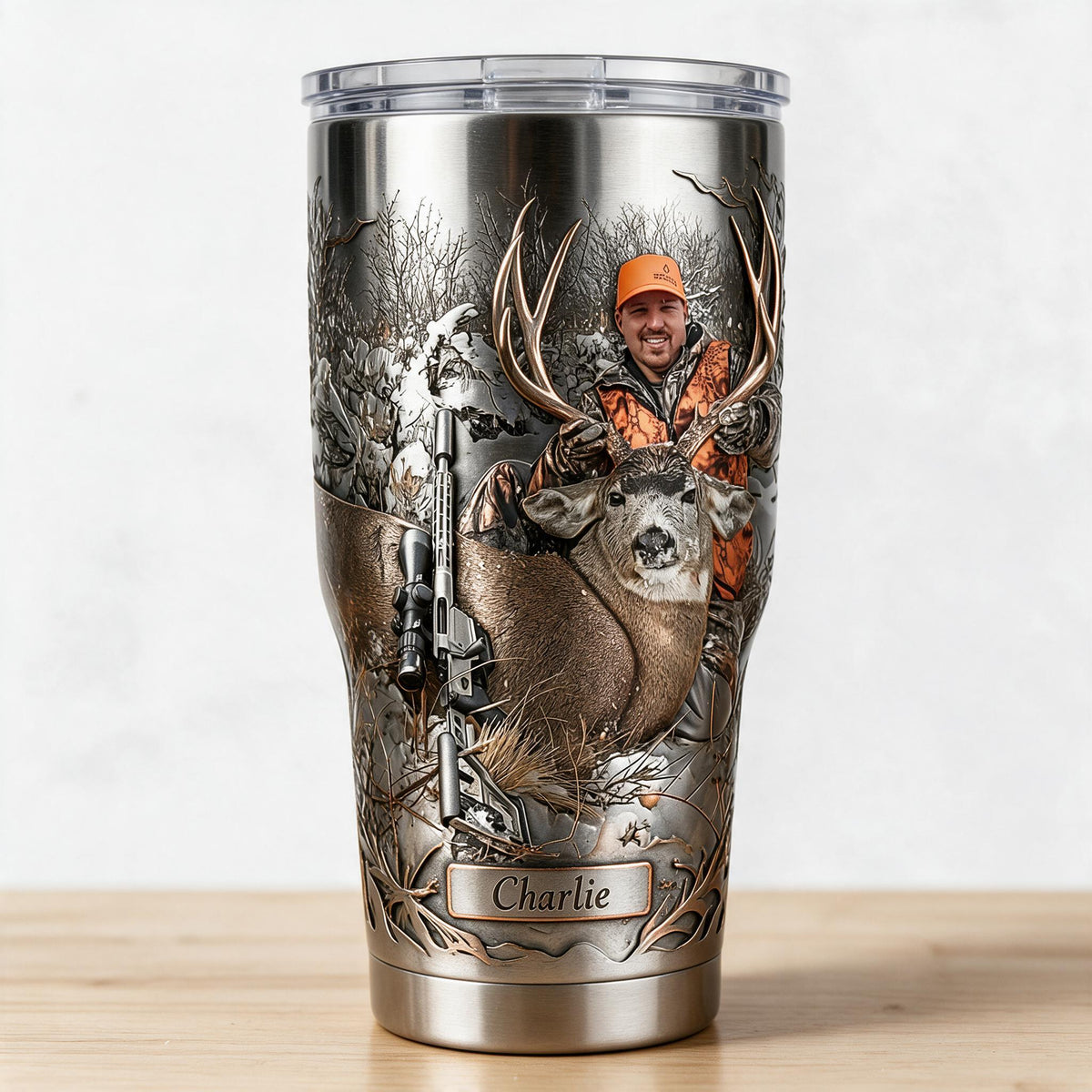 Personalized Middle-Aged Hunter with Deer Hunting Tumbler