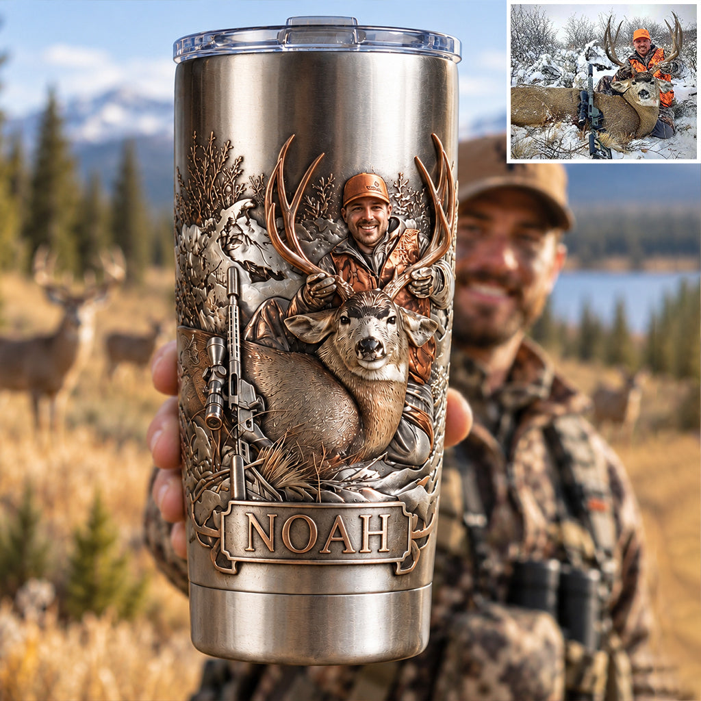 Personalized Middle-Aged Black Duck Hunter Tumbler Hunting Gift