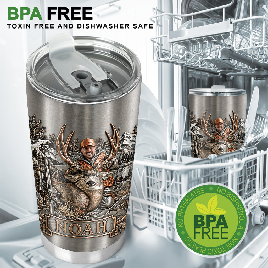 Personalized Custom Photo Middle-Aged Hunting Couple with Deer Tumbler Hunting Gift