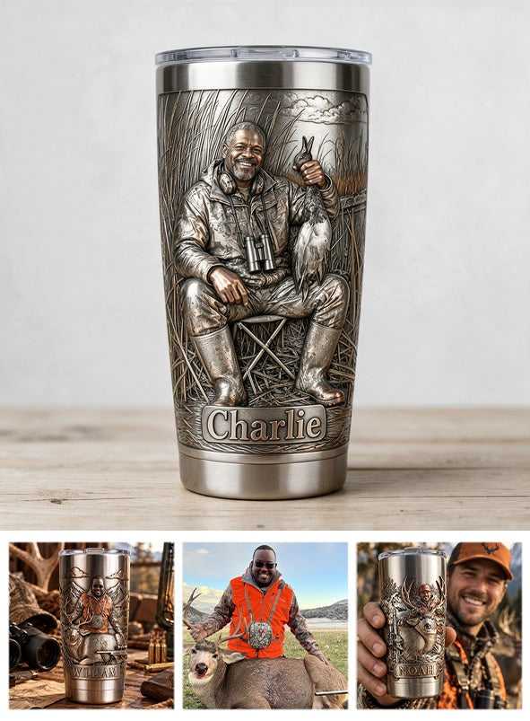 Personalized Middle-Aged Black Duck Hunter Tumbler Hunting Gift