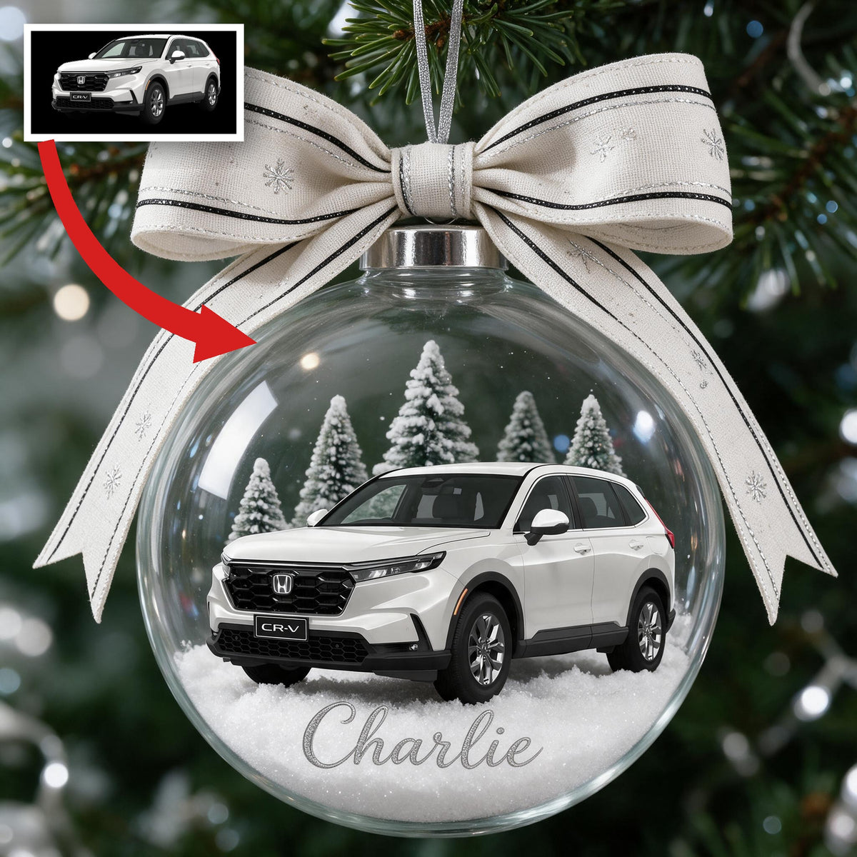 Personalized Christmas White Honda CR-V SUV Snow Globe Ornament Car Lover Gift