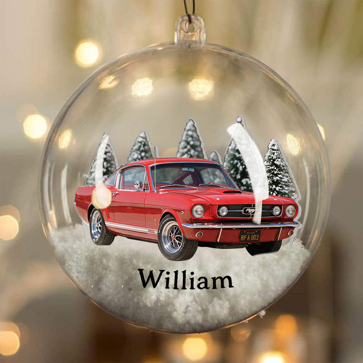 Personalized Christmas White Electric Car Snow Globe Ornament Car Lover Gift