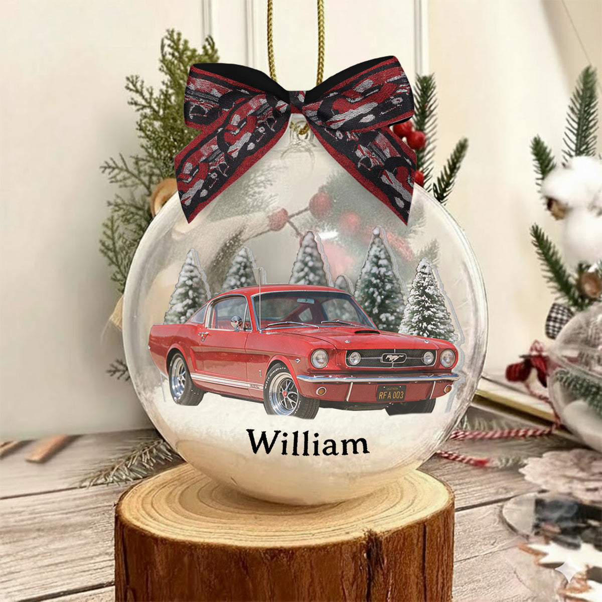Personalized Christmas White Electric Car Snow Globe Ornament Car Lover Gift