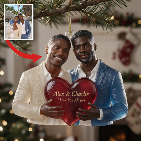 Personalized Black Gay Couple Christmas Glass Ornament Couple Gift