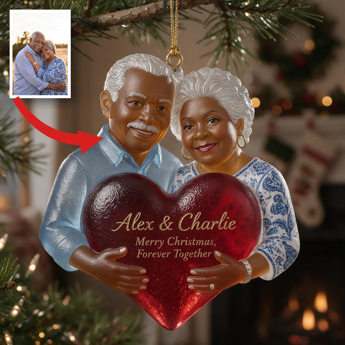 Personalized Christmas Older Black Couple Glass Ornament Grandparents Gift
