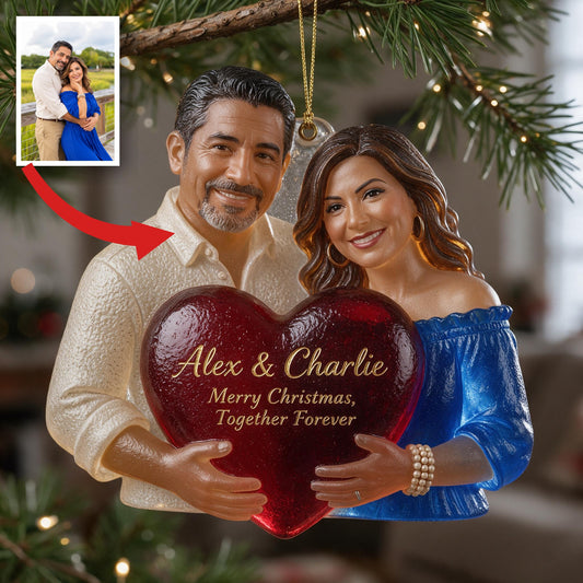 Personalized Middle-Aged Latino Couple Glass Christmas Ornament Couple Gift