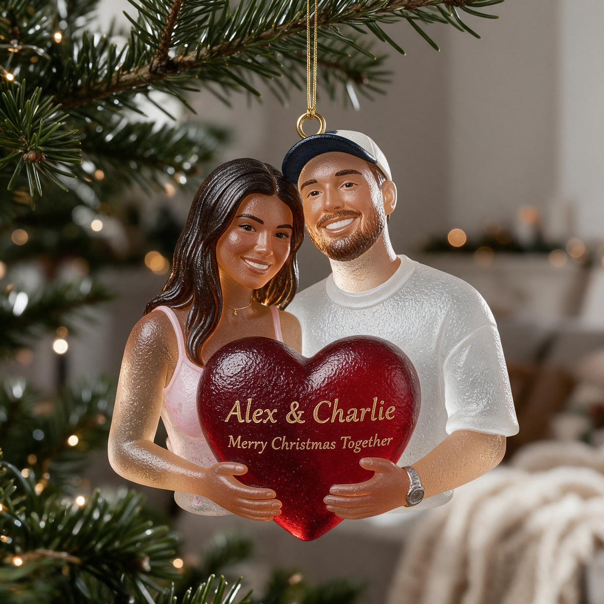 Personalized Christmas Latino Couple Glass Ornament, Husband Wife Keepsake Gift