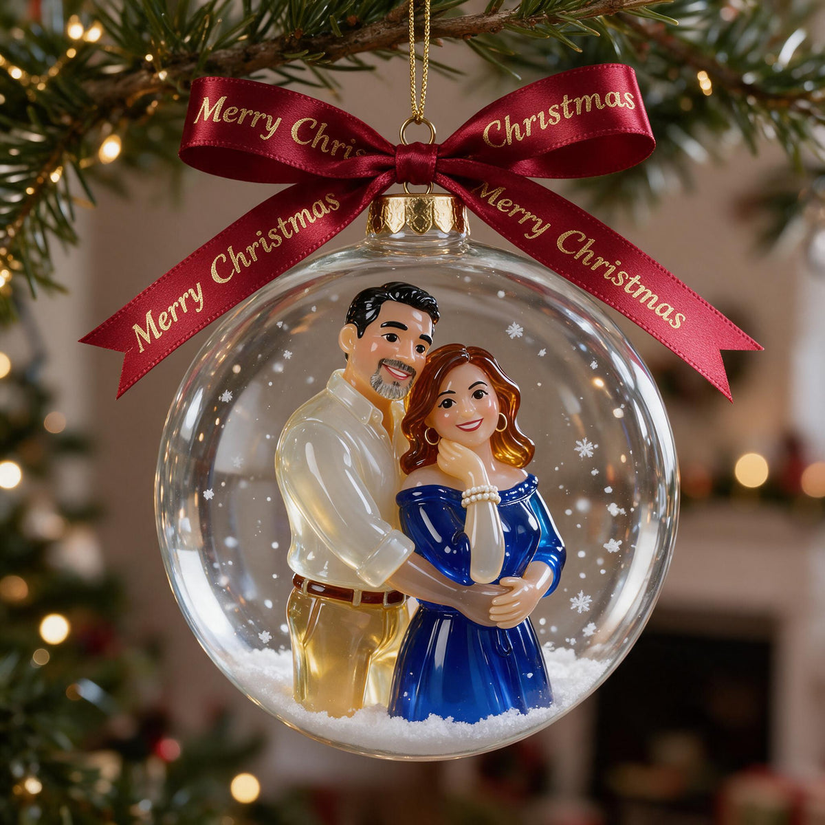 Personalized Christmas Middle-Aged Latino Couple Snow Globe Ornament Gift