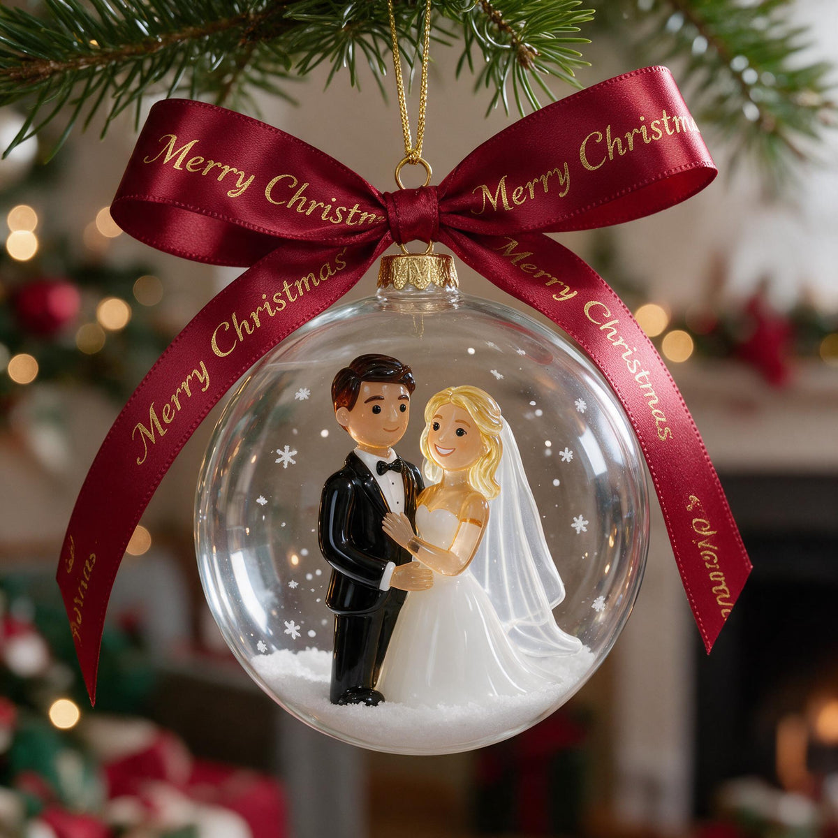 Personalized Christmas Wedding Couple Snow Globe Ornament Holiday Keepsake Gift