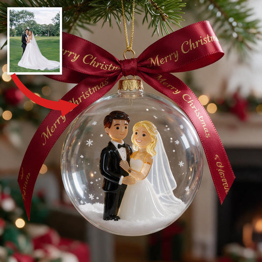 Personalized Christmas Wedding Couple Snow Globe Ornament Holiday Keepsake Gift