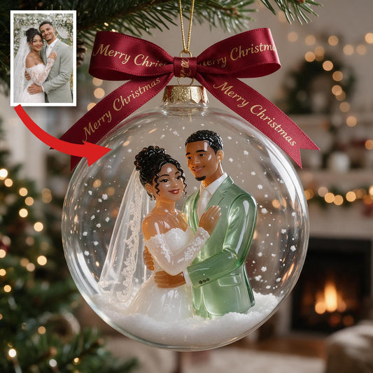 Personalized Christmas Wedding Latino Couple Snow Globe Ornament Newlywed Keepsake