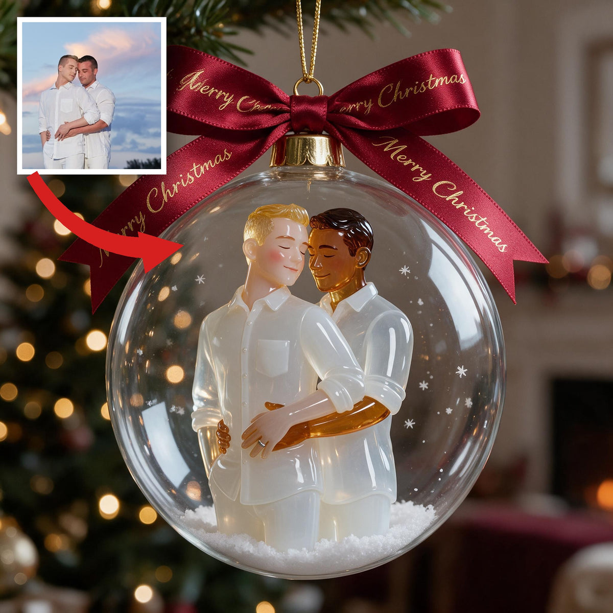 Personalized Christmas Gay Couple Snow Globe Ornament LGBT Holiday Gift