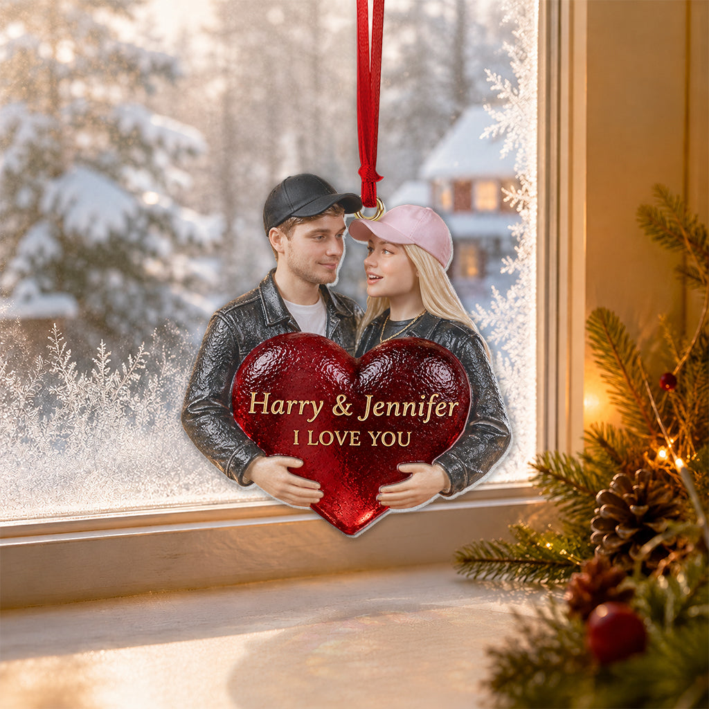 Personalized Christmas Lesbian Couple Custom Shape Glass Ornament Couple Keepsake