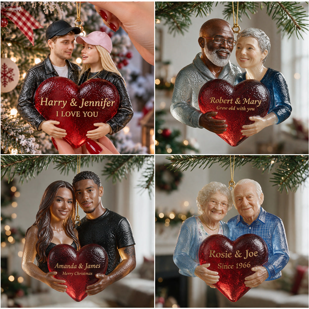 Personalized Middle-Aged Latino Couple Glass Christmas Ornament Couple Gift