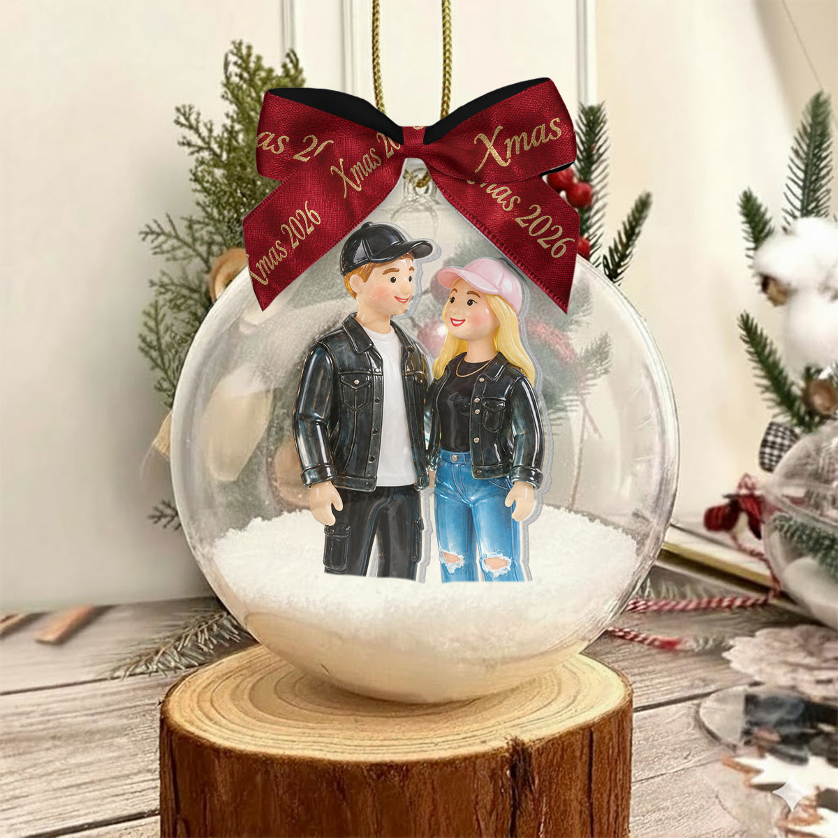 Personalized Christmas Latino Couple Snow Globe Ornament Holiday Tree Keepsake