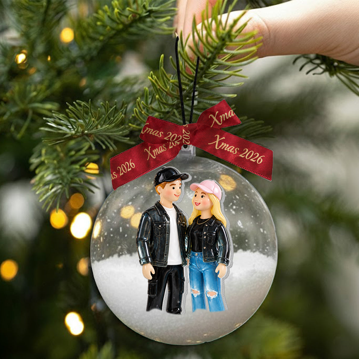 Personalized Christmas Gay Couple Snow Globe Ornament LGBT Holiday Gift