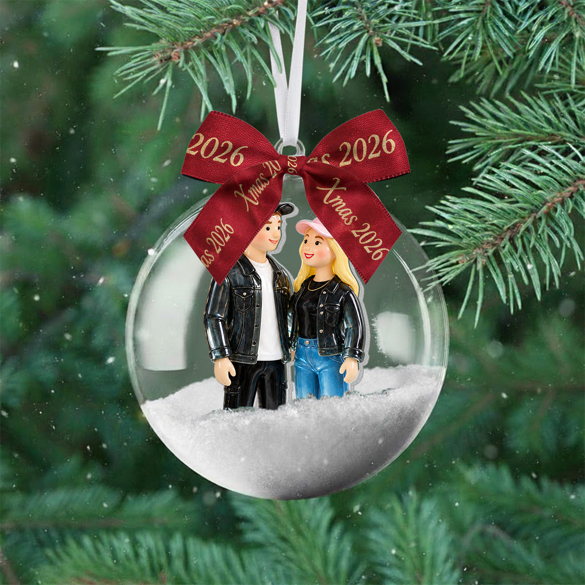 Personalized Christmas Wedding Couple Snow Globe Ornament Holiday Keepsake Gift