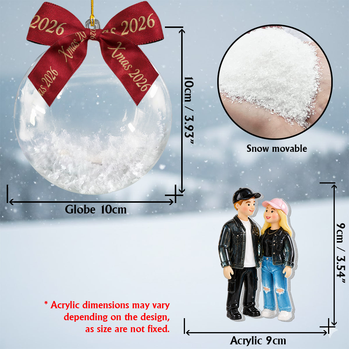 Personalized Christmas Black Gay Couple Snow Globe Ornament LGBT Holiday Keepsake