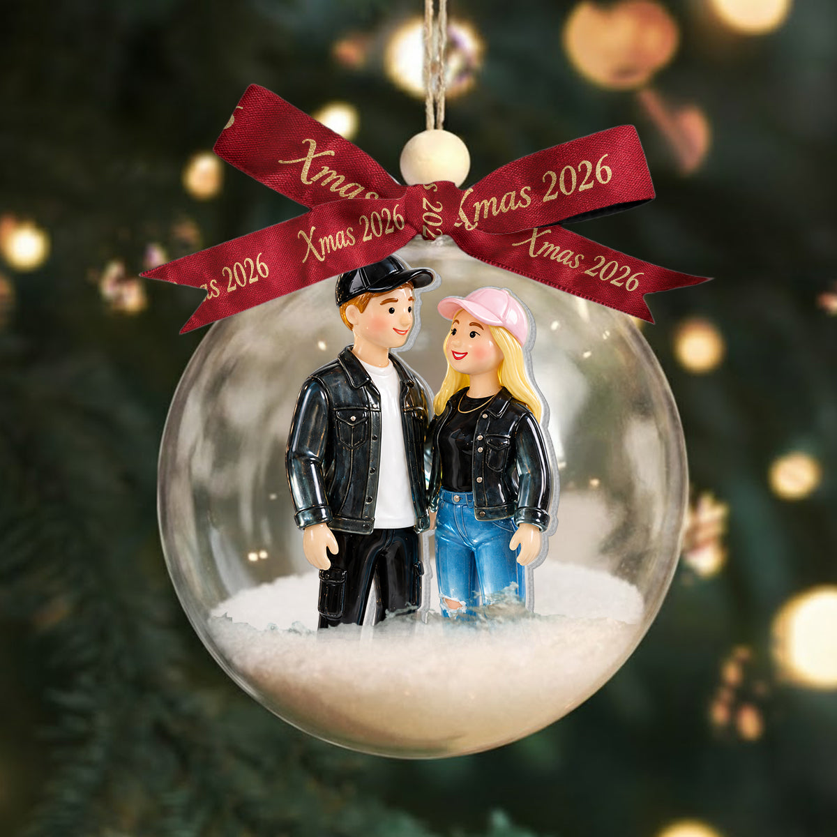 Personalized Christmas Black Couple Snow Globe Ornament Holiday Keepsake Gift