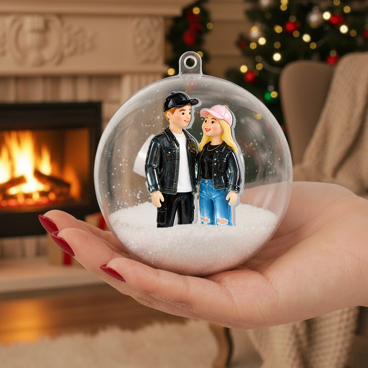 Personalized Christmas Gay Couple Snow Globe Ornament LGBT Holiday Gift