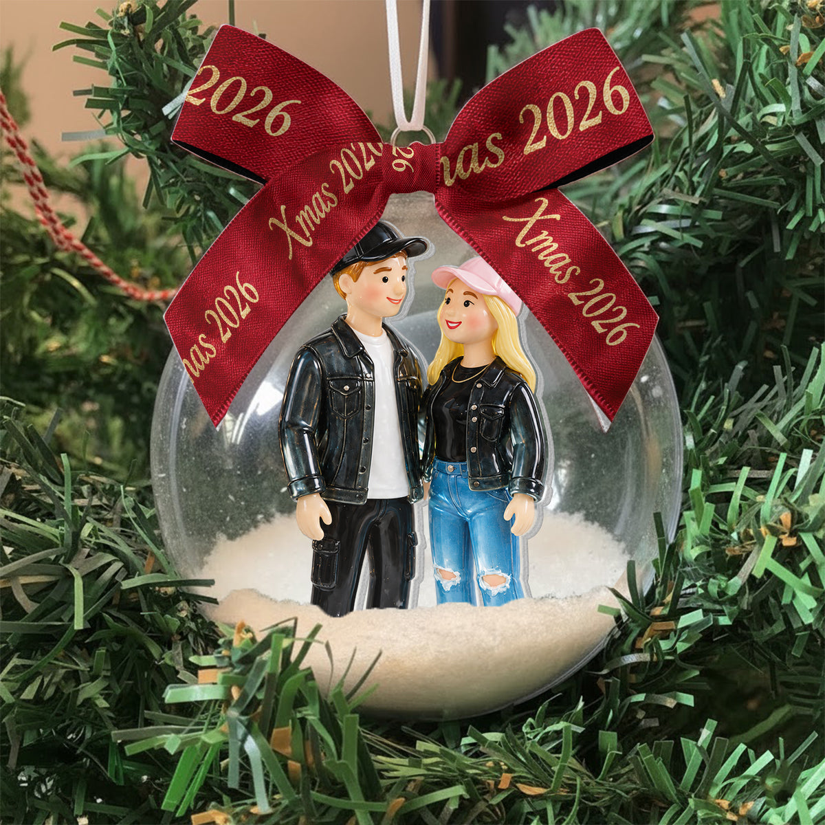 Personalized Christmas Gay Couple Snow Globe Ornament LGBT Holiday Gift