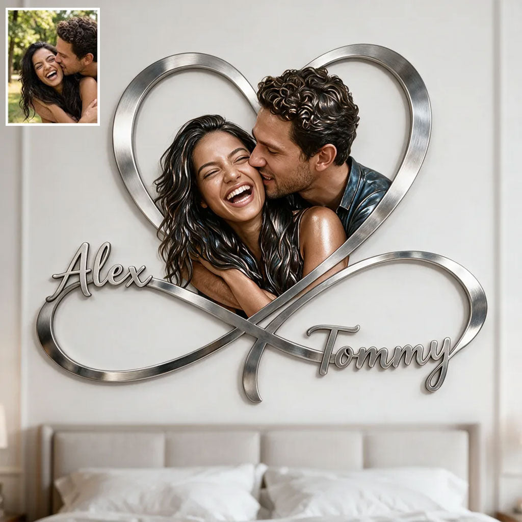 Personalized Custom Photo Latino Couple Infinity Heart Metal Sign Bedroom Decor